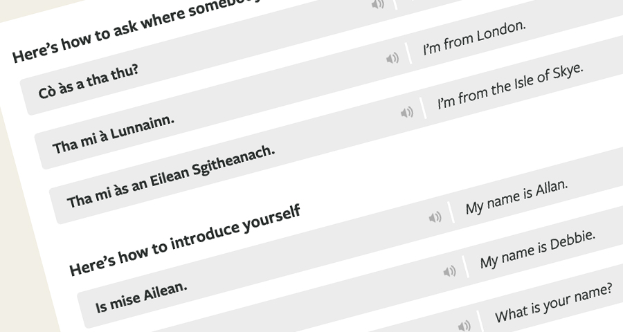 screenshot showing some Gaelic phrases